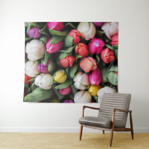 Bunte Tulpen Blumen Ostern Frühling Wandteppich
