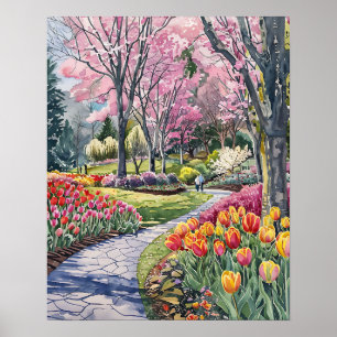 Bunte Tulpen im Park Poster