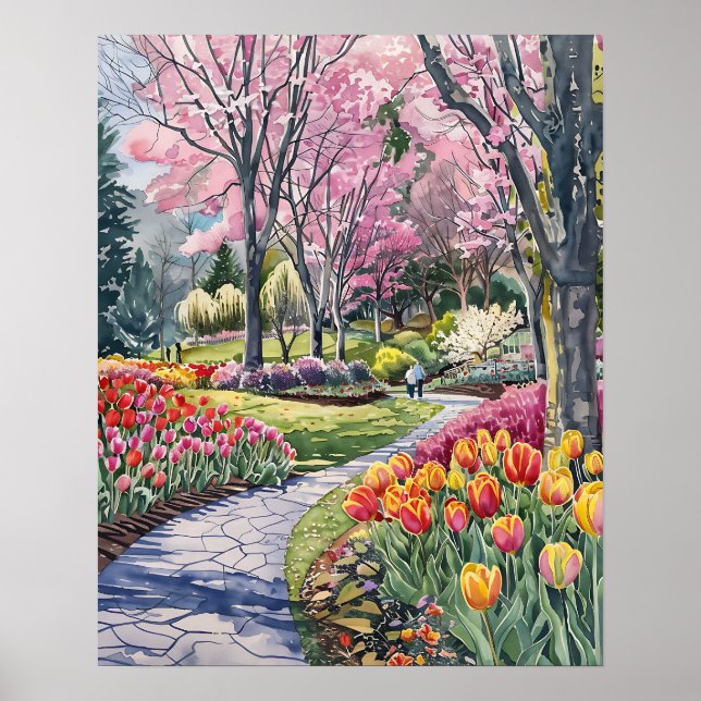 Bunte Tulpen im Park Poster (Vorne)