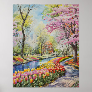 Bunte Tulpen im Park Poster