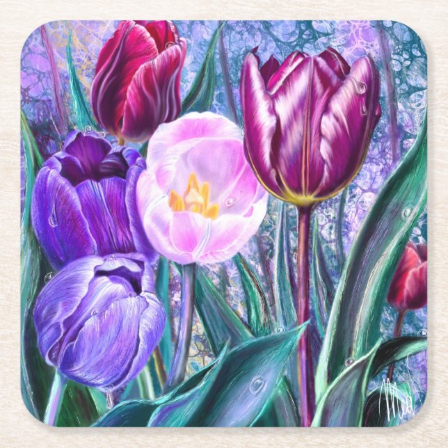 Bunte Tulpen Papier Untersetzer (Vorderseite)