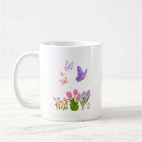 Bunte Tulpen & Schmetterlinge Tasse – Rosa und Lil