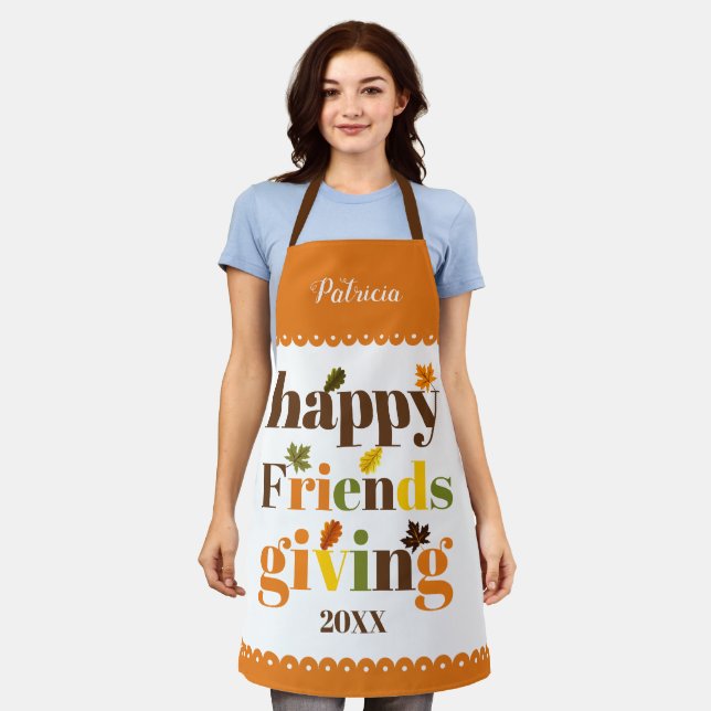 Bunte Typografie, Border Happy Friendsgiving Schürze (Getragen)