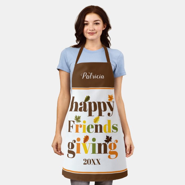 Bunte Typografie, Border Happy Friendsgiving Schürze (Getragen)
