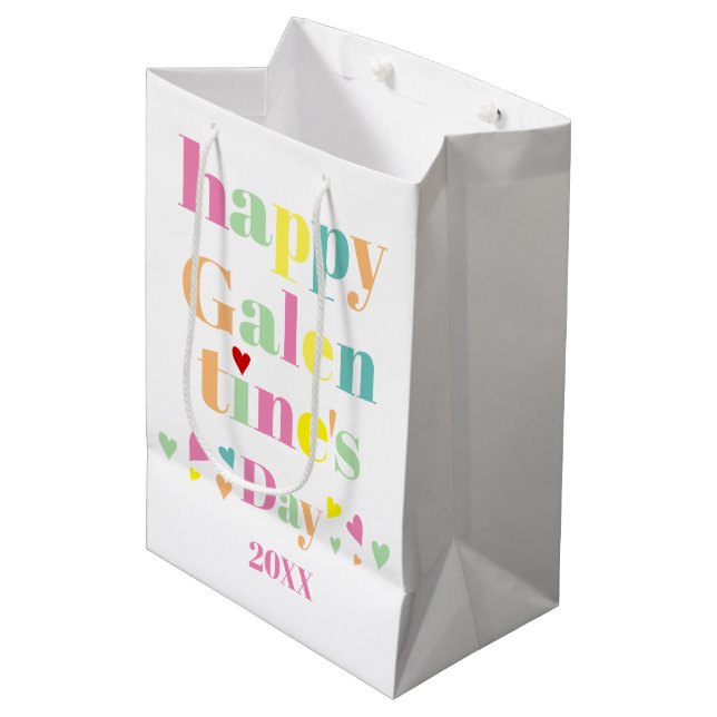 Bunte Typografie Happy Galentines Day Mittlere Geschenktüte (Vorderseite Schrägansicht)