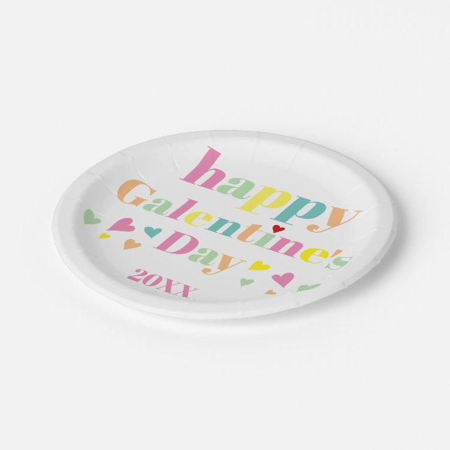 Bunte Typografie Happy Galentines Day Pappteller (Schrägansicht)
