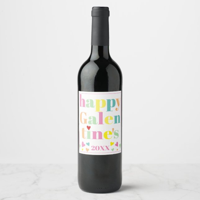 Bunte Typografie Happy Galentines Day Weinetikett (Vorderseite)