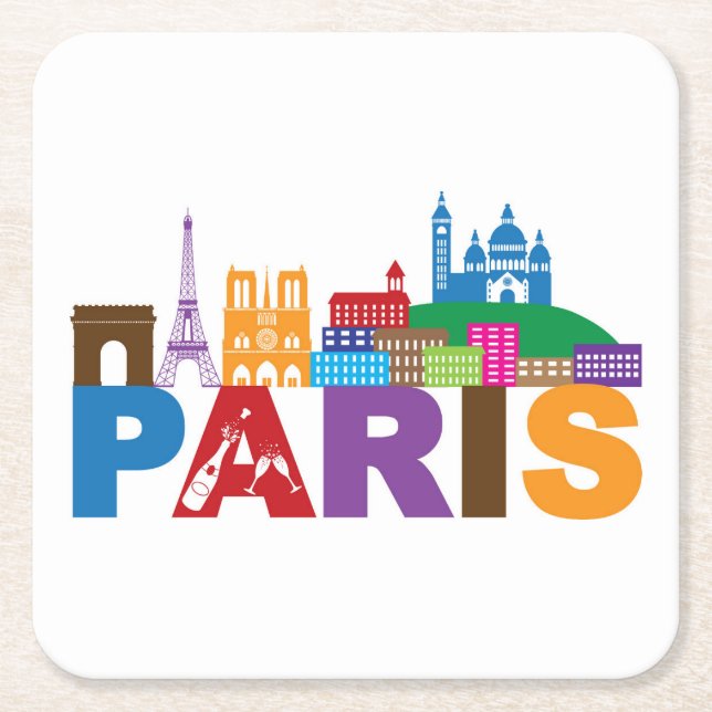Bunte Typografie Paris, Frankreich | Rechteckiger Pappuntersetzer (Vorderseite)