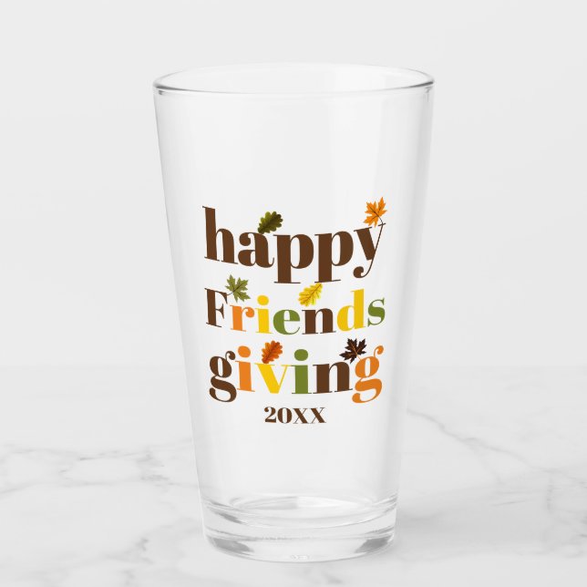 Bunte Typografie und Blätter Freundschaftsniederga Glas (Vorderseite)