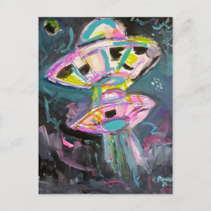 Bunte UFOs in einer Nacht-Himmel-Postkarte Postkarte