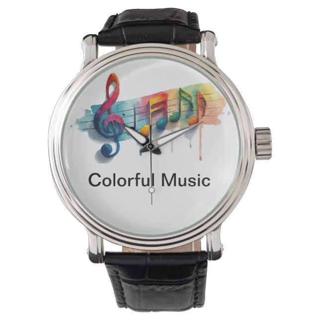 Bunte Uhr mit Musiknoten (Vorderseite)