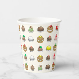 Bunte und köstliche Kuchen Pappbecher