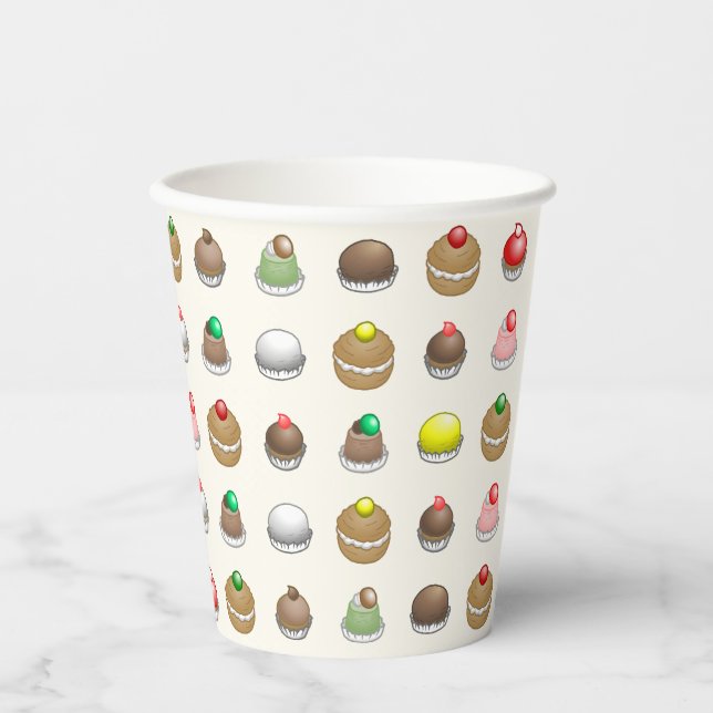 Bunte und köstliche Kuchen Pappbecher (Vorderseite)