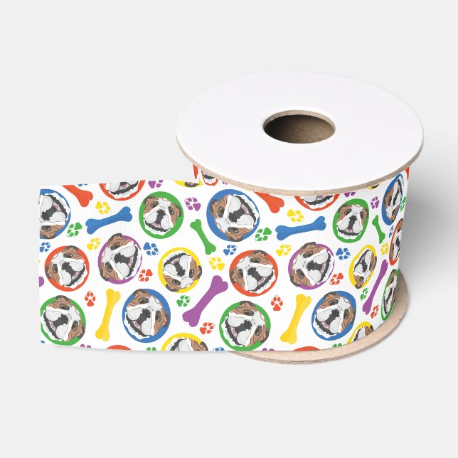 Bunte und spielerische englische Bulldogge Ripsband (Spule)