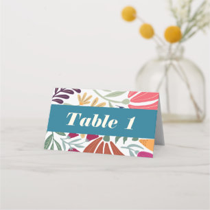 Bunte unpassende florale Retro-Hochzeitstischdeko Platzkarte
