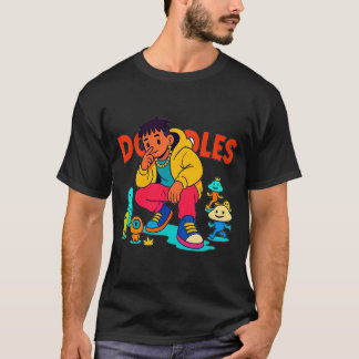 Bunte urbane Doodle-Kunst coole Streetwear-Cartoon T-Shirt
