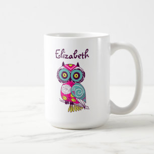 Bunte verzierte Blumeneulen-Name-Tasse Kaffeetasse