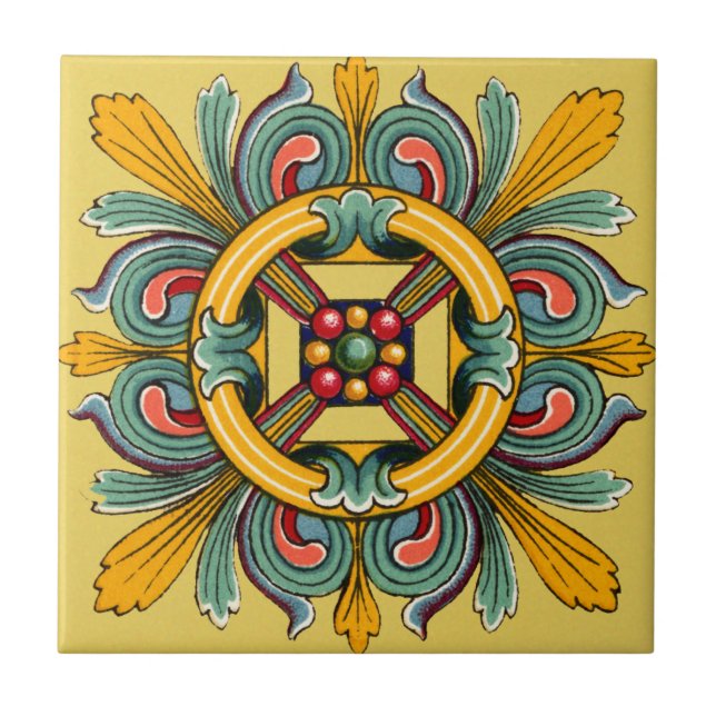 Bunte viktorianische Fliesendesigns Fliese (Vorderseite)