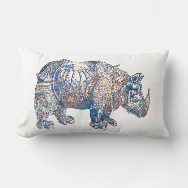 Bunte Vintage Rhino-Illustration Lendenkissen (Vorderseite)