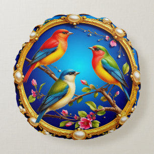 Bunte Vögel Elegante Natur Inneneinrichtung Rundes Kissen