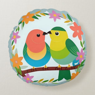 Bunte Vögel sitzen auf einem Ast Rundes Kissen