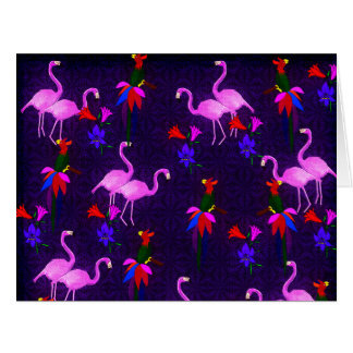 Bunte Vögel und rosa Flamingos