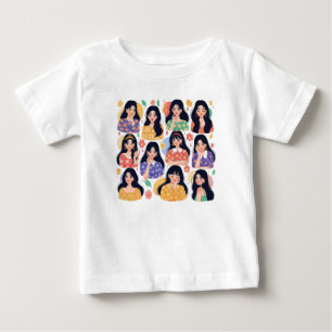 Bunte Volkskunst-Ästhetik Frauen-Porträts-Muster Baby T-shirt
