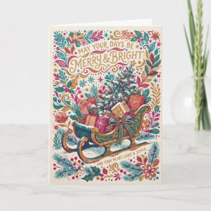 Bunte Volkskunst-Schlitten Weihnachten Karte