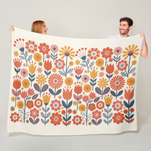 Bunte Volkskunstblumen Fleecedecke