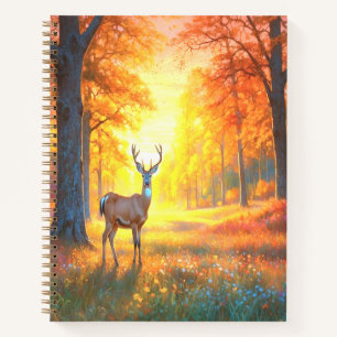 Bunte Waldblumen und Hirsche - Farbige Kunst Notizbuch