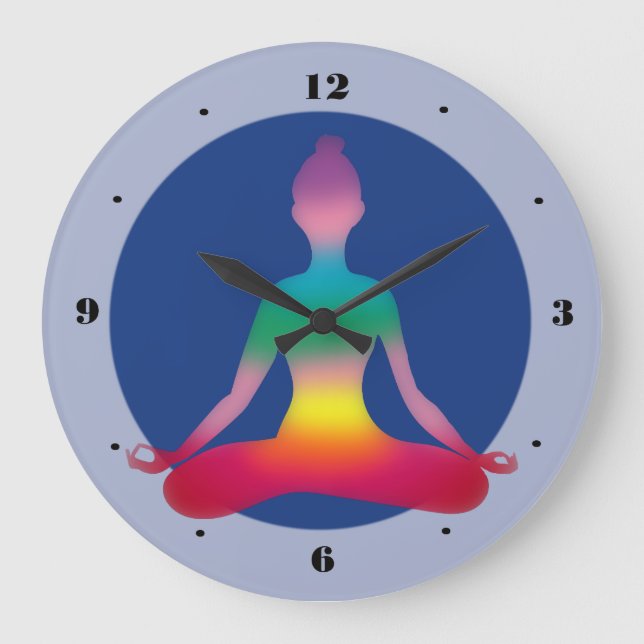 Bunte Wand-Uhr Yoga-Damen-Silhouette Große Wanduhr (Vorderseite)