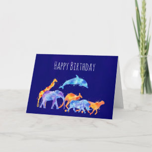 Bunte Wasserfarben-Geburtstags-Herde wilder Tiere Karte