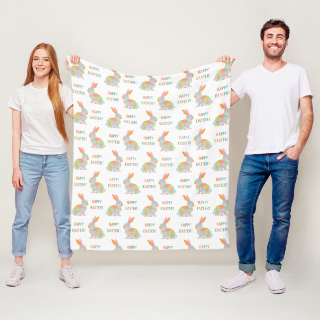 Bunte Wasserfarben-Häschen und Happy Easter Text Fleecedecke (Beispiel)
