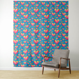 Bunte Wasserfarben-Herzen Wandteppich