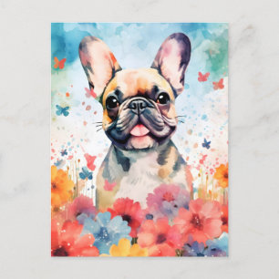 Bunte Wasserfarben-Kunst eines Französischen Bulld Postkarte