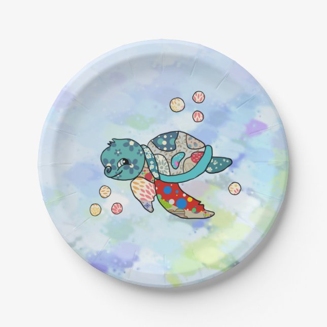 bunte Wasserschildkröte  Pappteller (Vorderseite)