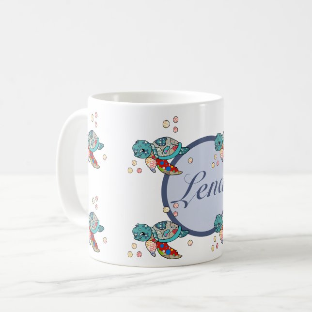 bunte Wasserschildkröte, personalisiert Kaffeetasse (Vorderseite Links)