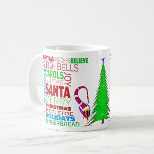 Bunte Weihnachts-Cartoon-Wortkunst Kaffeetasse