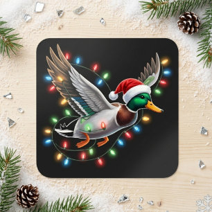 Bunte Weihnachts-Mallarde in Santa-Mütze Quadratischer Aufkleber