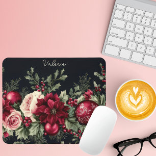Bunte Weihnachtsbaumchen mit Poinsettia Mousepad