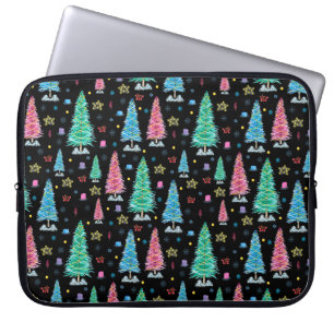 Bunte Weihnachtsbäume an Weihnachtsnachtskrankheit Laptopschutzhülle