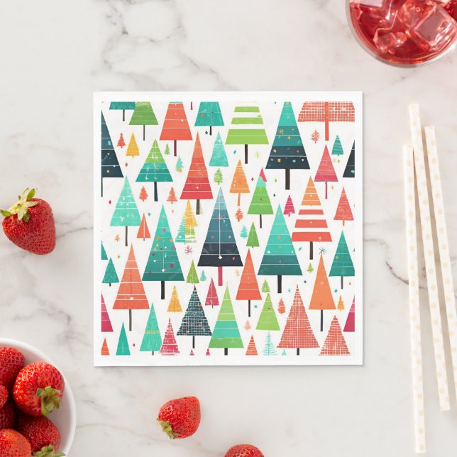 Bunte Weihnachtsbäume Muster Serviette (Beispiel)