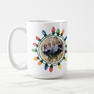 Bunte Weihnachtsbeleuchtung Foto Familie Kaffeetasse