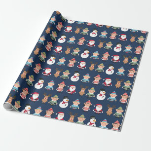 Bunte Weihnachtselfe und Cartoon-Charaktere Geschenkpapier