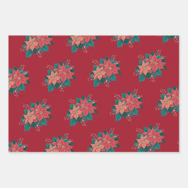 Bunte Weihnachtsfeier Poinsettias Geschenk Wrap Se Geschenkpapier Set