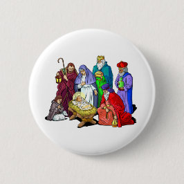 Bunte WeihnachtsGeburt Christis-Szene Button