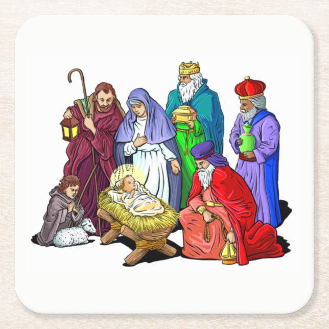 Bunte WeihnachtsGeburt Christis-Szene Rechteckiger Pappuntersetzer (Vorderseite)