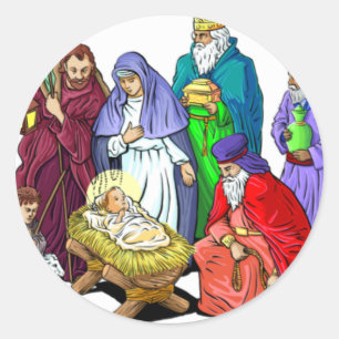 Bunte WeihnachtsGeburt Christis-Szene Runder Aufkleber