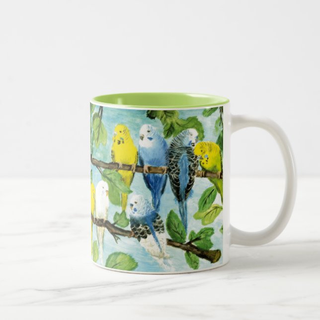 Bunte Wellensittiche | Zweifarbige Tasse (Rechts)