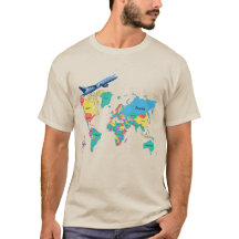 Bunte Weltkarte und Flugzeug Vintage-Reise-T-Shirt